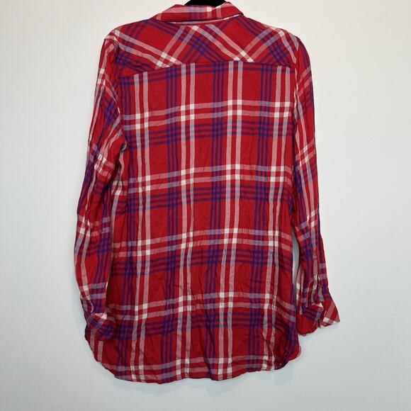 Talbots plaid woven button down blouse LG rayon fall autmn cozy - Picture 6 of 7